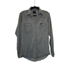 Wrangler Mens 15 1/2 -34 Long Sleeve Button Shirt Denim Blue Pearl Snap VTG